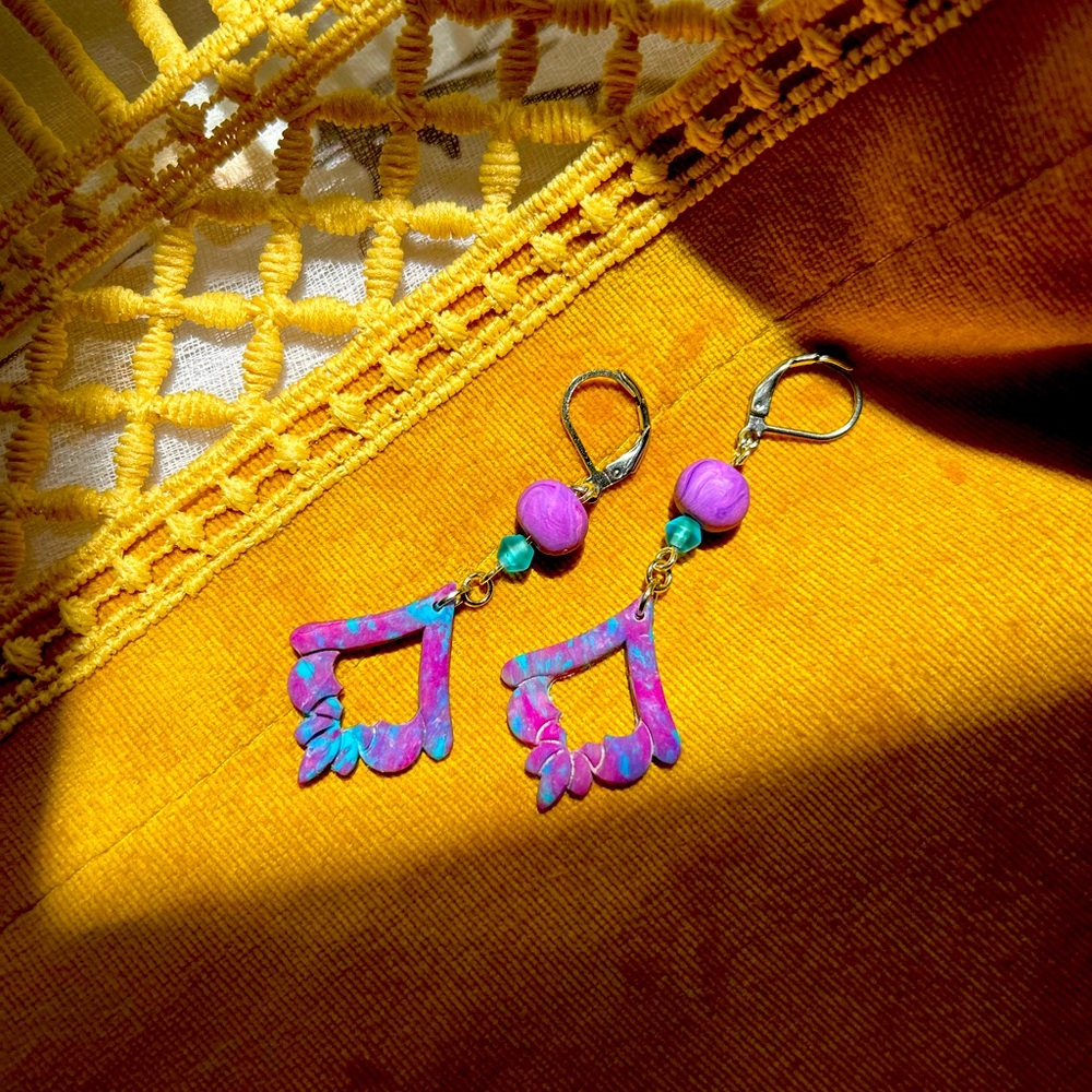 Handmade Purple and Blue Polymer Clay Earrings